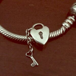 Pandora Silver Heart and Key Pendant ONLY